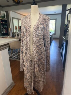 Pilcro Multi colored, textured Open-Front Long Cardigan